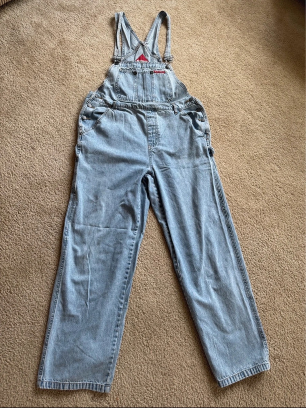 No Boundaries Light Blue Denim Overalls with Red Patch - Picture 2 of 6